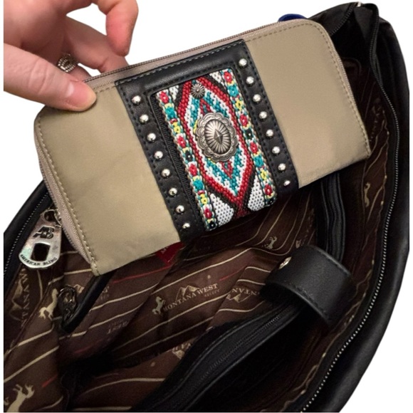 Montana West Khaki Aztec Concho Tote Bag with Matching Wallet NWT - Picture 5 of 13